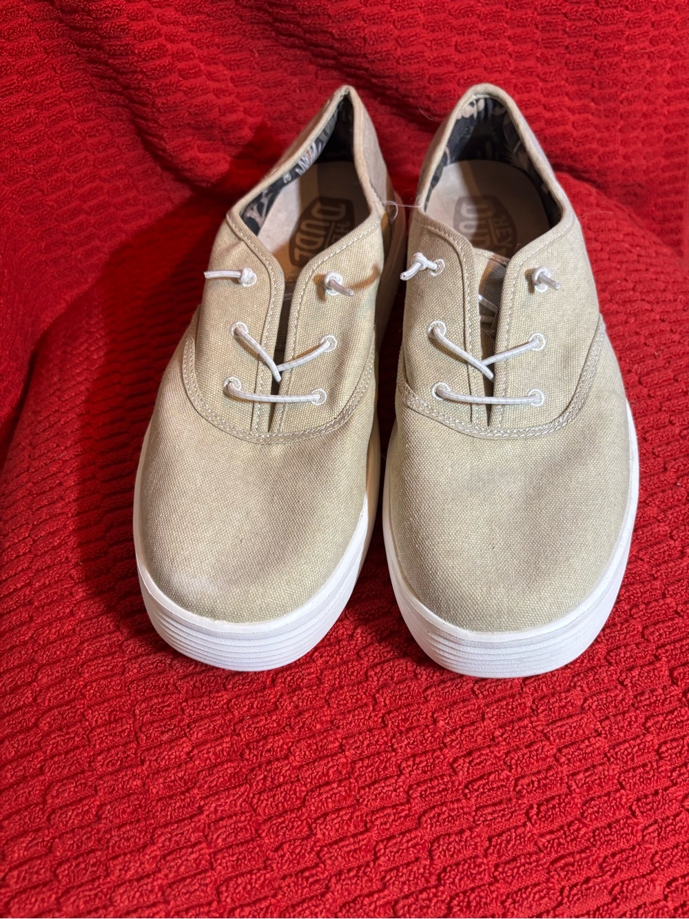 Hey Dude Men's Slip-On Canvas Loafers in Beige with White Soles